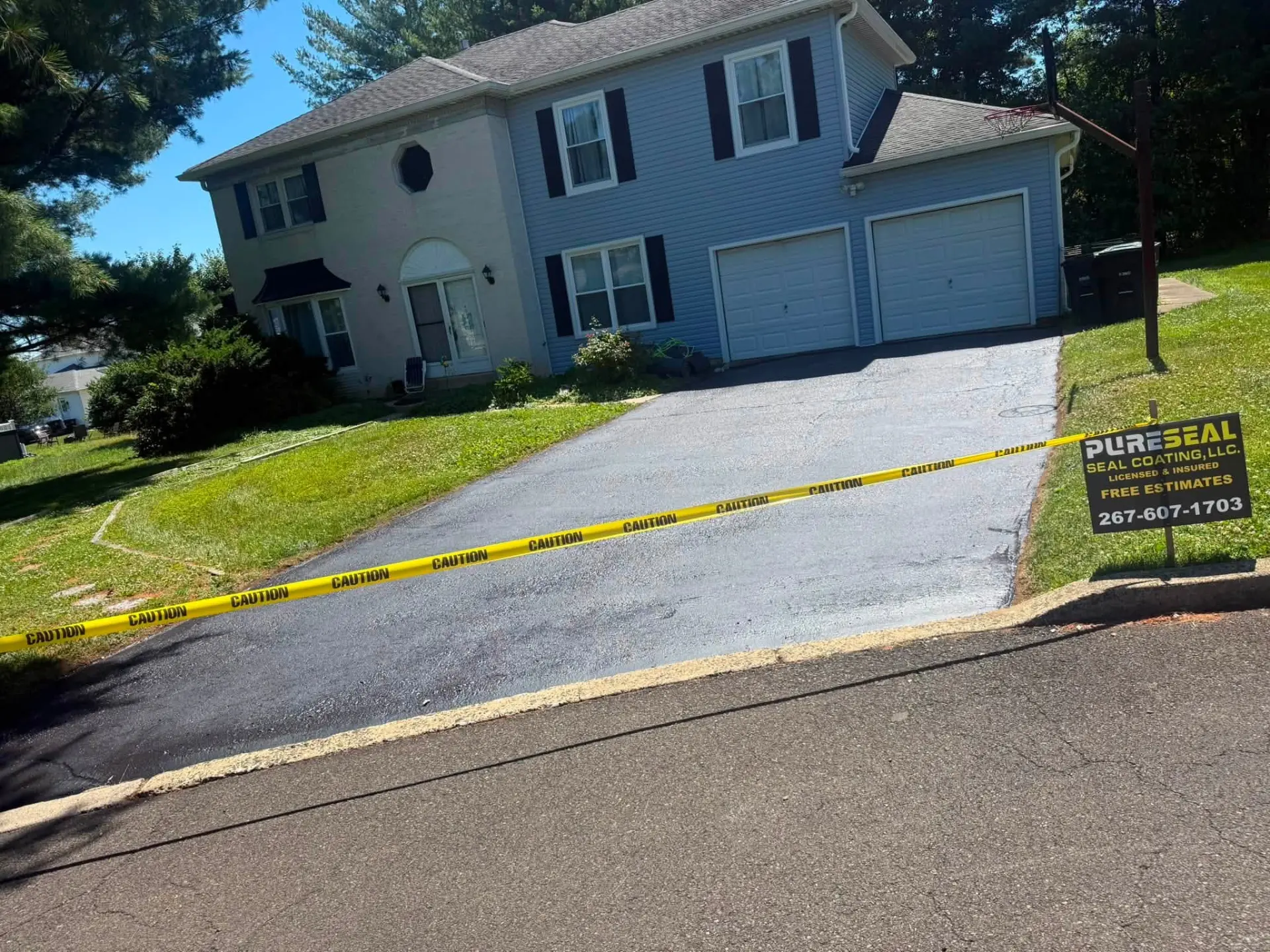 Residential driveway in Somerton, Philadelphia sealed and taped off after sealcoating